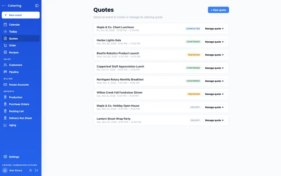 Empower Catering & House Accounts screen